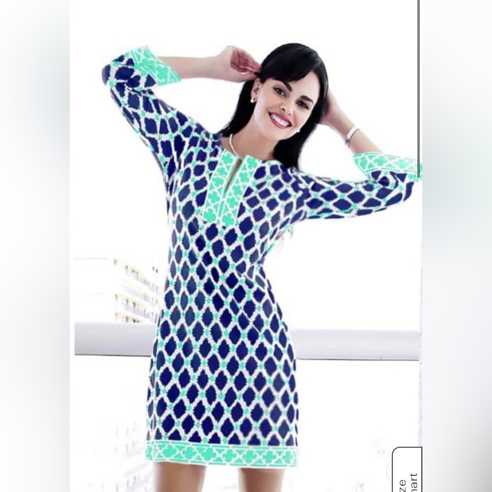 Barbara Gerwit Red Navy Engineered Slit‎ Neck Knit Dress Preppy Country Club